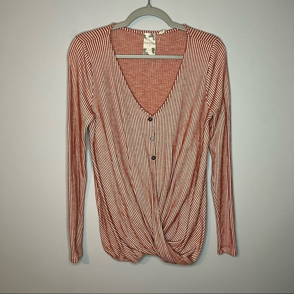 Women’s Blu Pepper red striped mock wrap blouse size small S